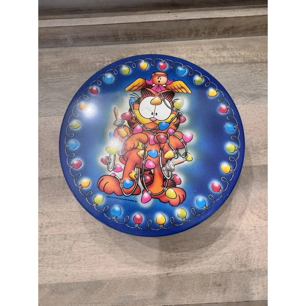 Vintage 1978 Garfield the Cat Tin Canister Christmas Lights Jim Davis‎ Holiday